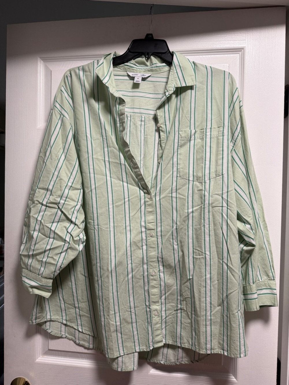 Old Navy Light Green and White Striped Boyfriend Shirt